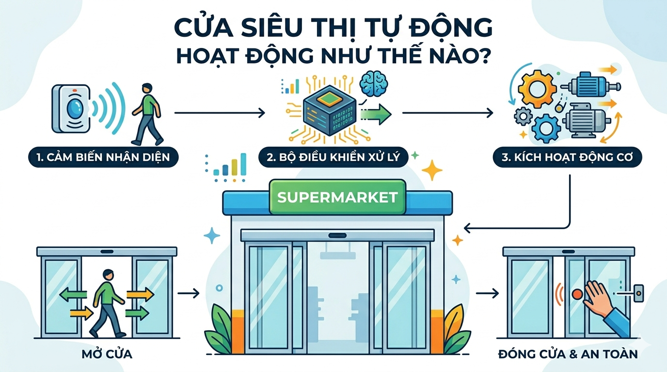 Cửa Siêu Thị Tự Động Hoạt Động Như Thế Nào?