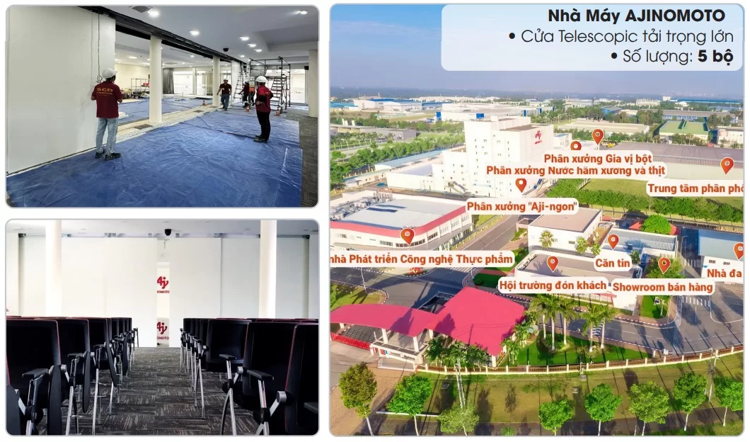 AJINOMOTO – Lắp đặt cửa trượt Telescopic tải trọng lớn