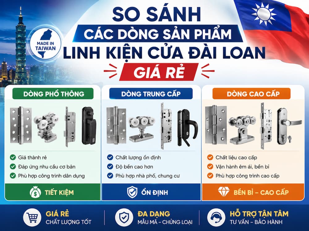 So Sánh Cửa Đài Loan Giá Rẻ: 6 Dòng Linh Kiện Phổ Biến Nhất 2026