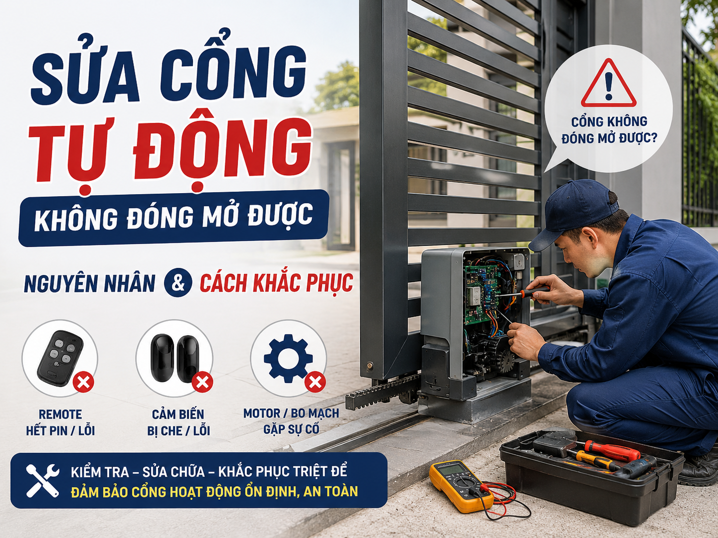 Sửa Cổng Tự Động Không Đóng Mở Được – Nguyên Nhân & Cách Khắc Phục