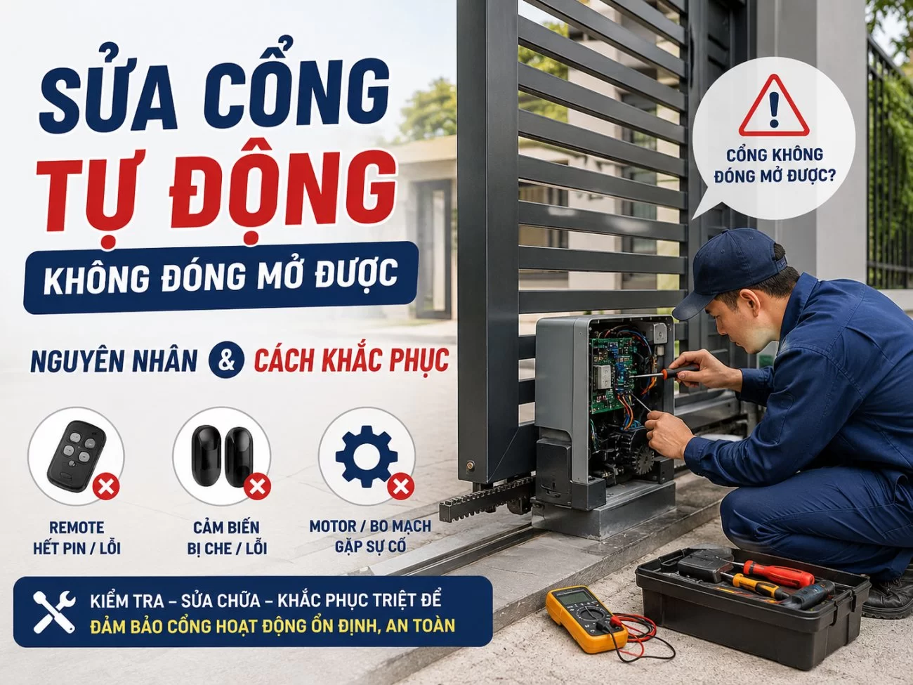 Sửa Cổng Tự Động Không Đóng Mở Được – Nguyên Nhân & Cách Khắc Phục