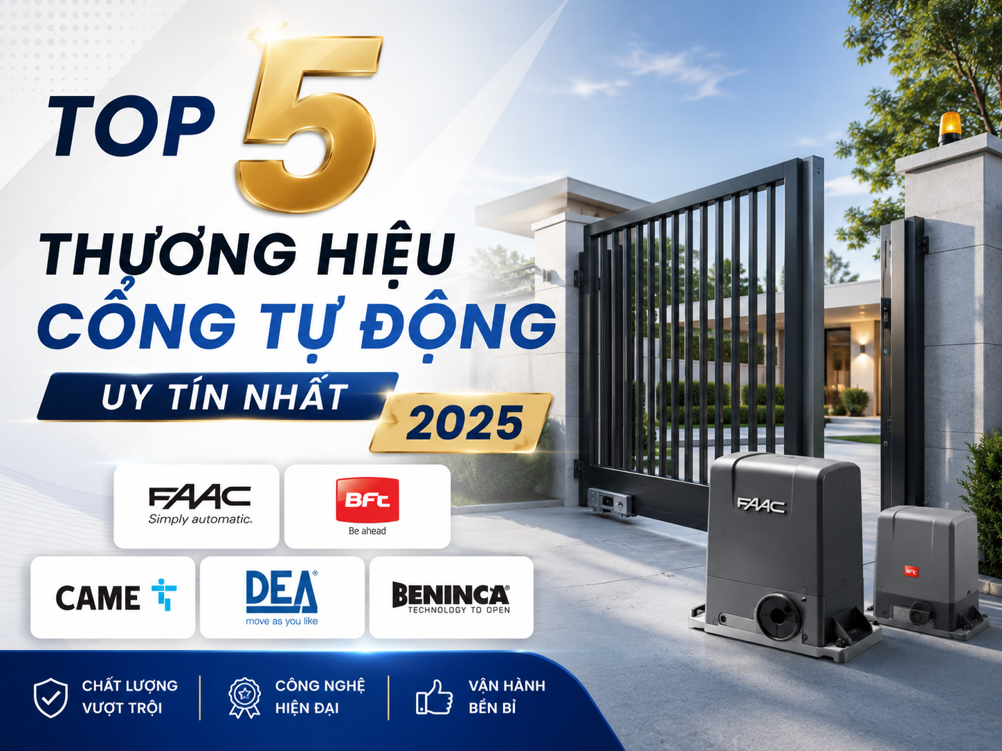 Top 5 Thương Hiệu Cổng Tự Động Uy Tín Nhất 2025 – BFT Dẫn Đầu