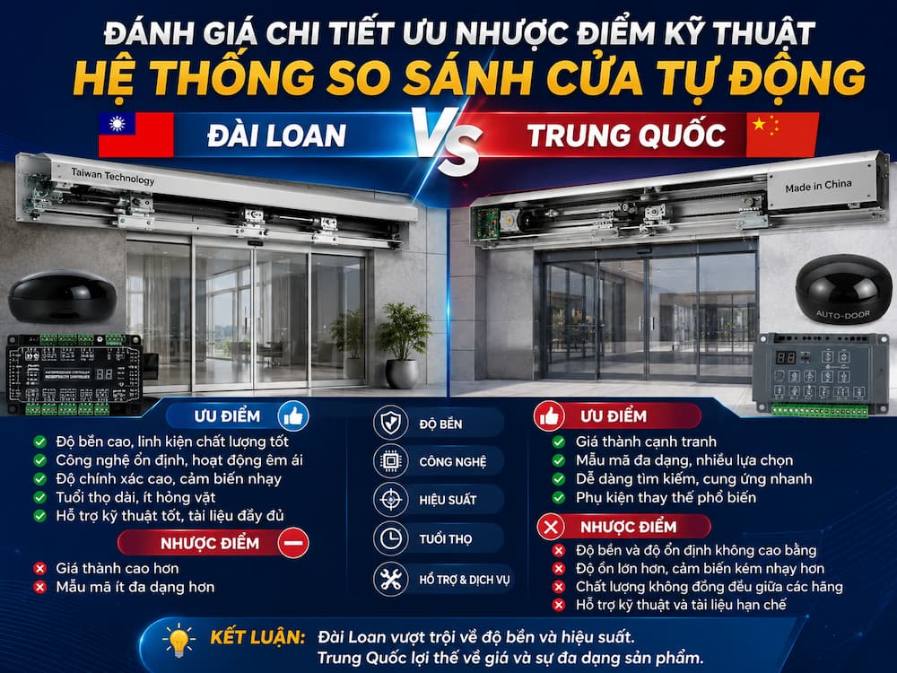 Ưu Nhược Điểm Cửa Tự Động Đài Loan Và Trung Quốc