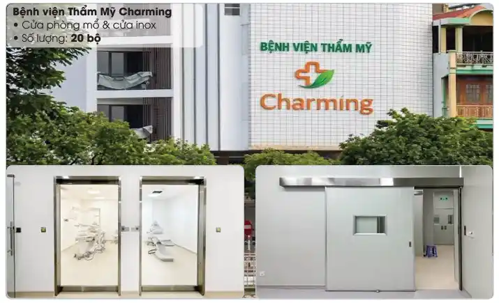Hệ thống cửa phòng mổ và cửa inox tại Bệnh viện Thẩm Mỹ Charming do Bảo Phúc lắp đặt