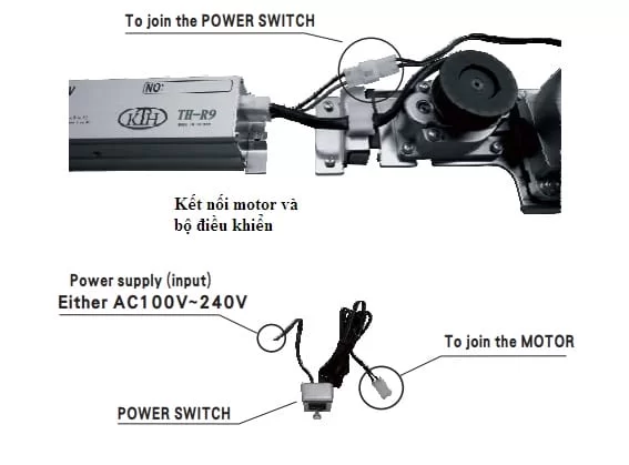 Kết nối nguồn motor và bộ điều khiển TH-R9