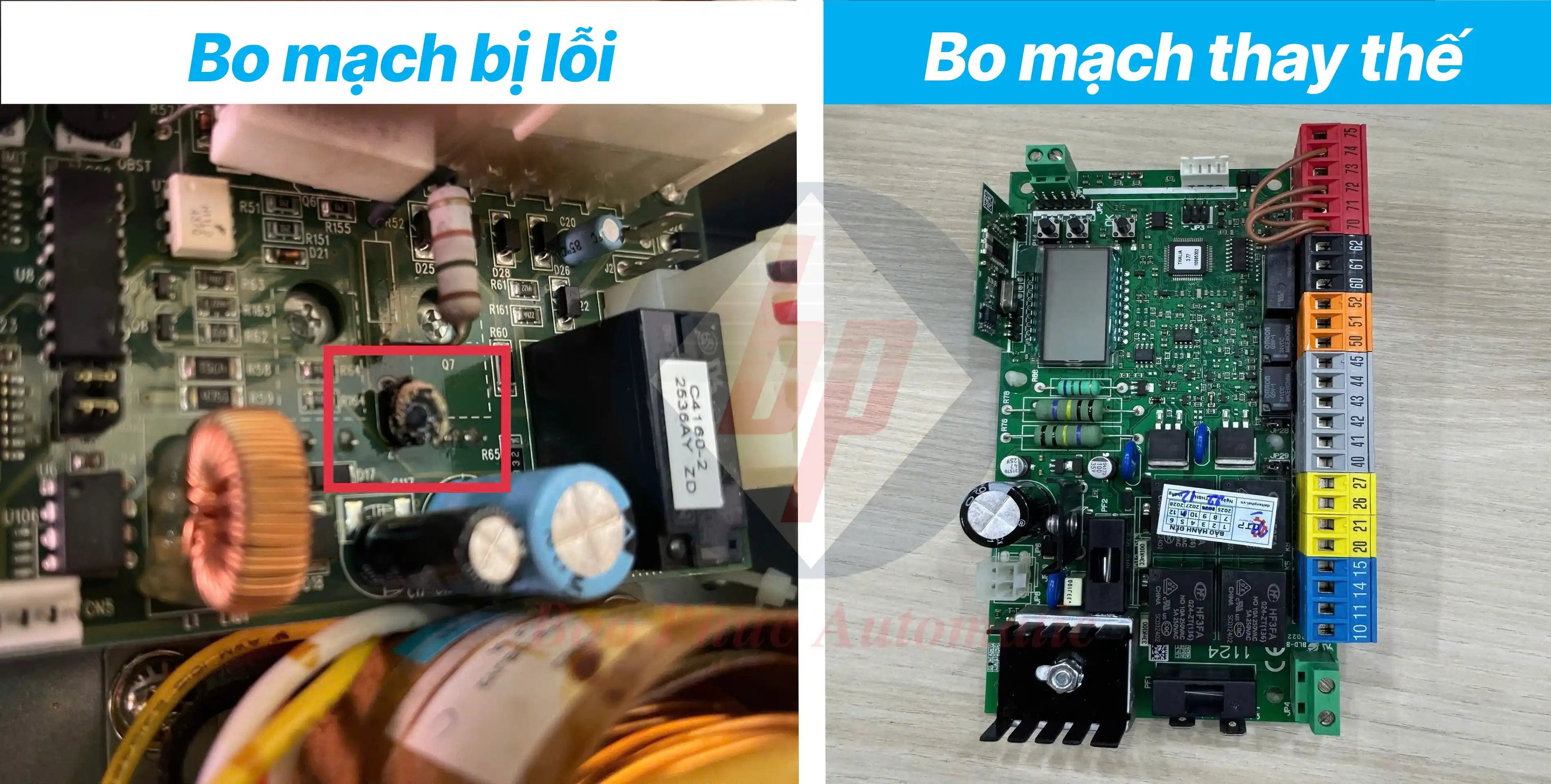 Bo mạch điều khiển trung tâm cổng tự động BFT bị lỗi và được thay thế