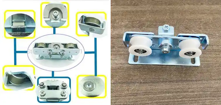 cấu tạo bánh xe cửa trượt tự động gồm thân bánh xe ổ bi trục và giá đỡ