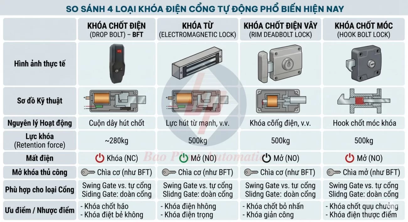 các loại khóa điện cổng tự động phổ biến điện từ chốt điện solenoid