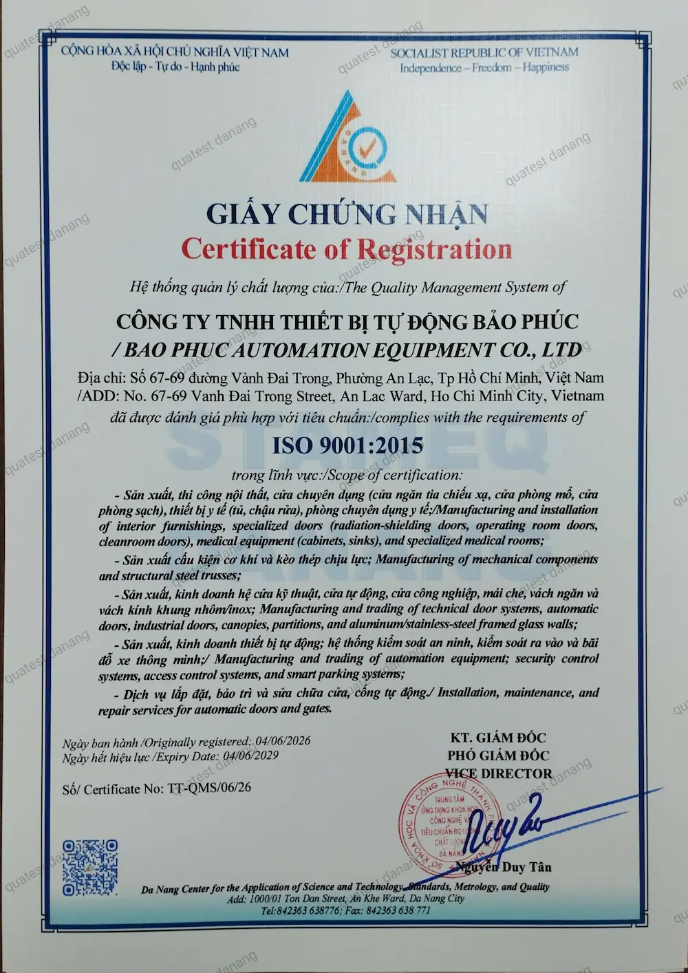 Bảo Phúc Đạt Chứng Nhận ISO 9001:2015 – Tiêu Chuẩn Chất Lượng Quốc Tế